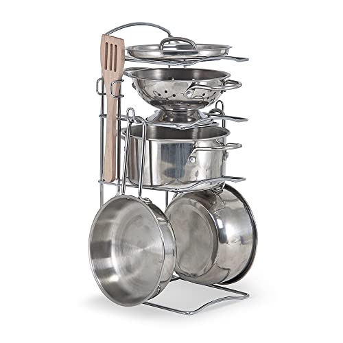Pretend Play Stainless Steel Pots and Pans (8 Pieces), Ages 3+