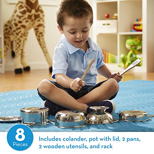 Pretend Play Stainless Steel Pots and Pans (8 Pieces), Ages 3+
