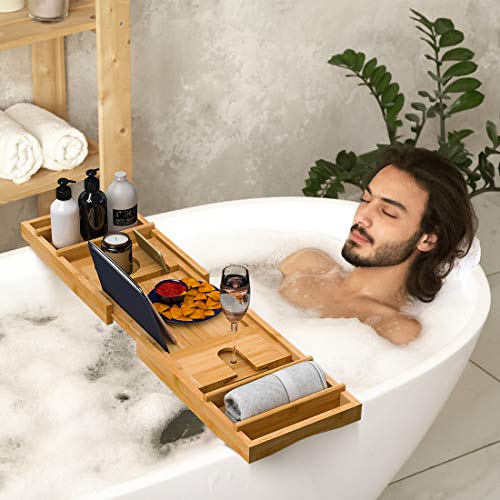Adjustable Luxury Bamboo Bath Caddy