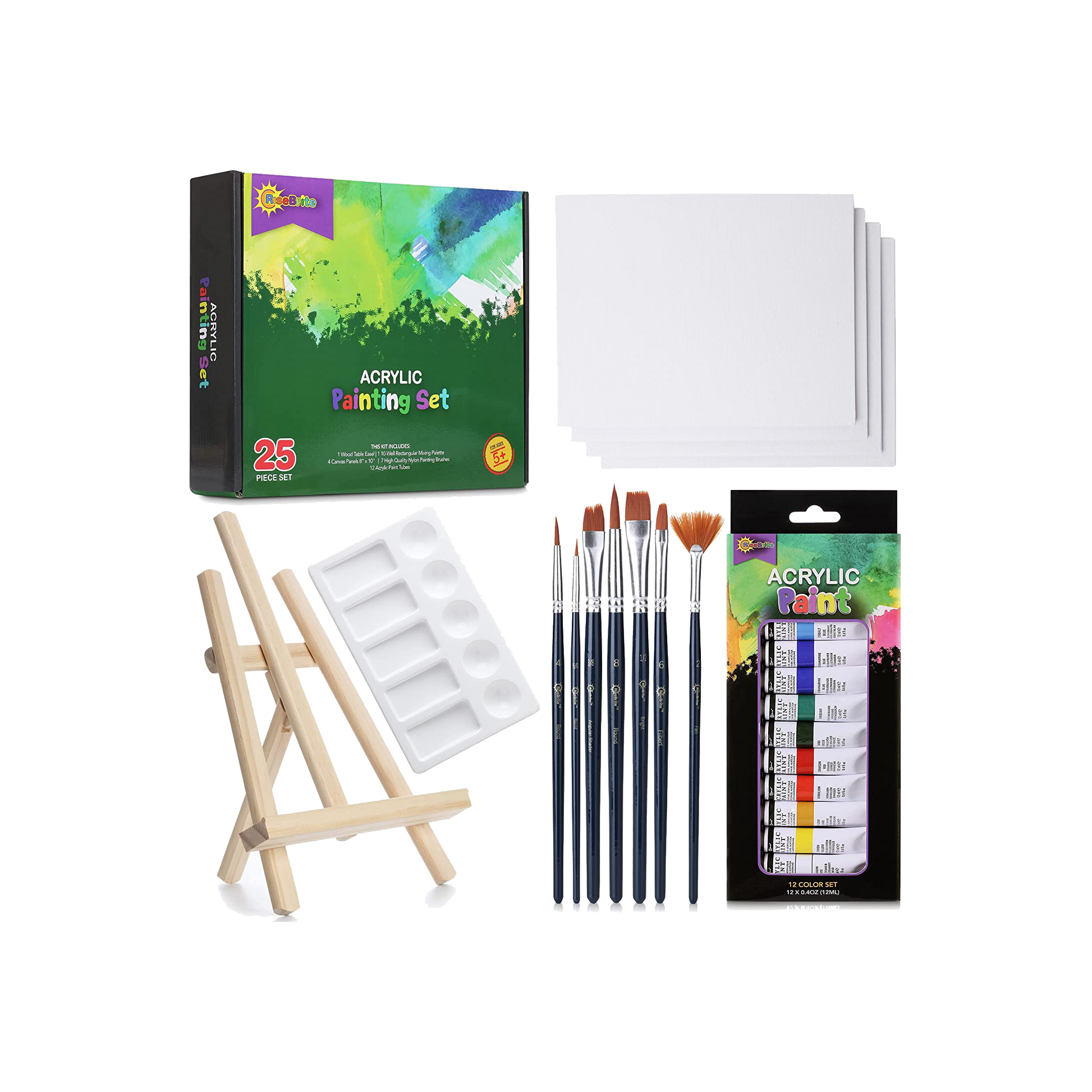 RISEBRITE Kids Art Set 25 Pcs – Deluxe Acrylic Paint Set for Kids