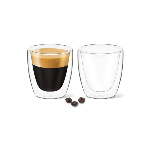 Espresso Coffee Tea Cups Insulated Double Walled Clear Glass (2 Pack)